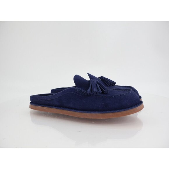 Jeffrey Campbell Tassel Leather Slip On Loafer Mule Size 7.5 Blue Suede Comfy - Picture 1 of 12